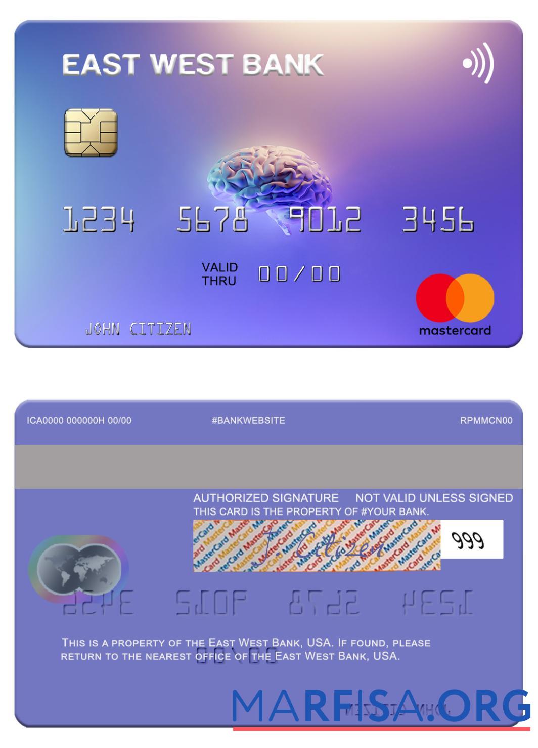Blank USA East West Bank mastercard template